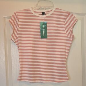 ♦️Shein Cap Sleeve Mauve/Pink And White Striped T-Shirt FINAL PRICE